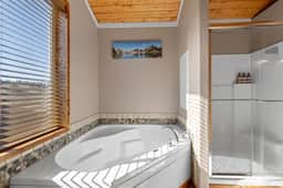 Log cabin on a canyon, panoramic hills, 3 levels
